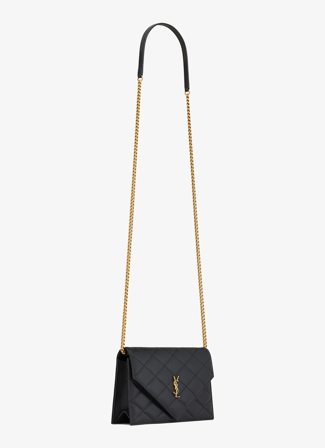 Saint Laurent Envelope portemonnee van lamsleer met afneembare schouderriem - detail zwart