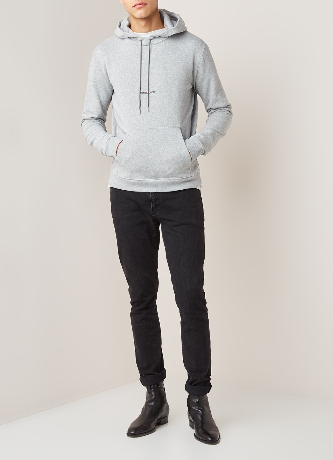 Saint Laurent Hoodie met logoprint - voorkant 4 lichtgrijs