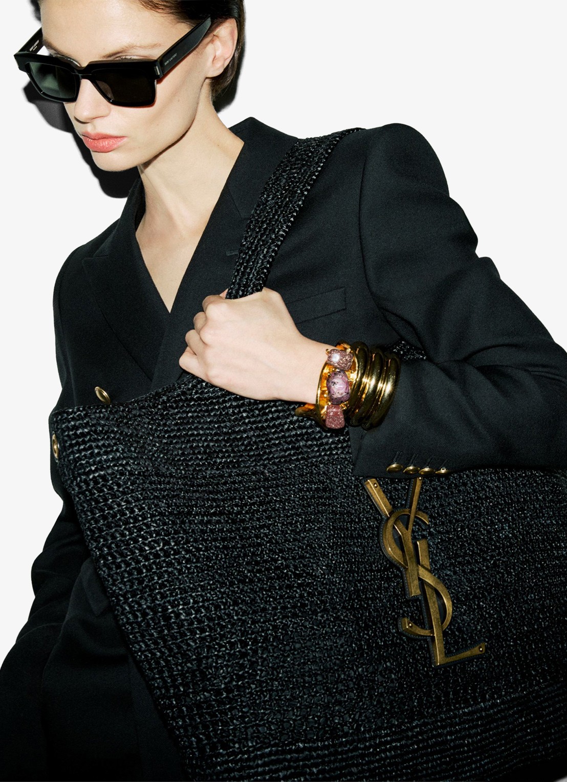 Saint Laurent Icare Maxi shopper van raffia - detail 4 zwart