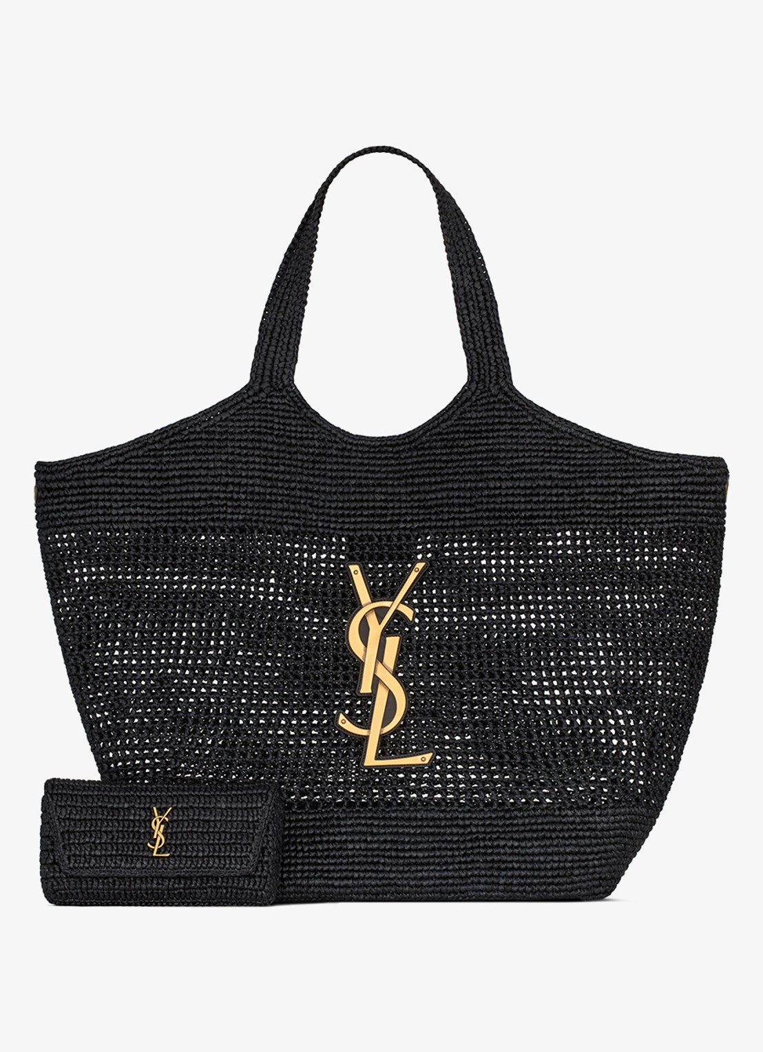 Saint Laurent Icare Maxi shopper van raffia - detail 5 zwart