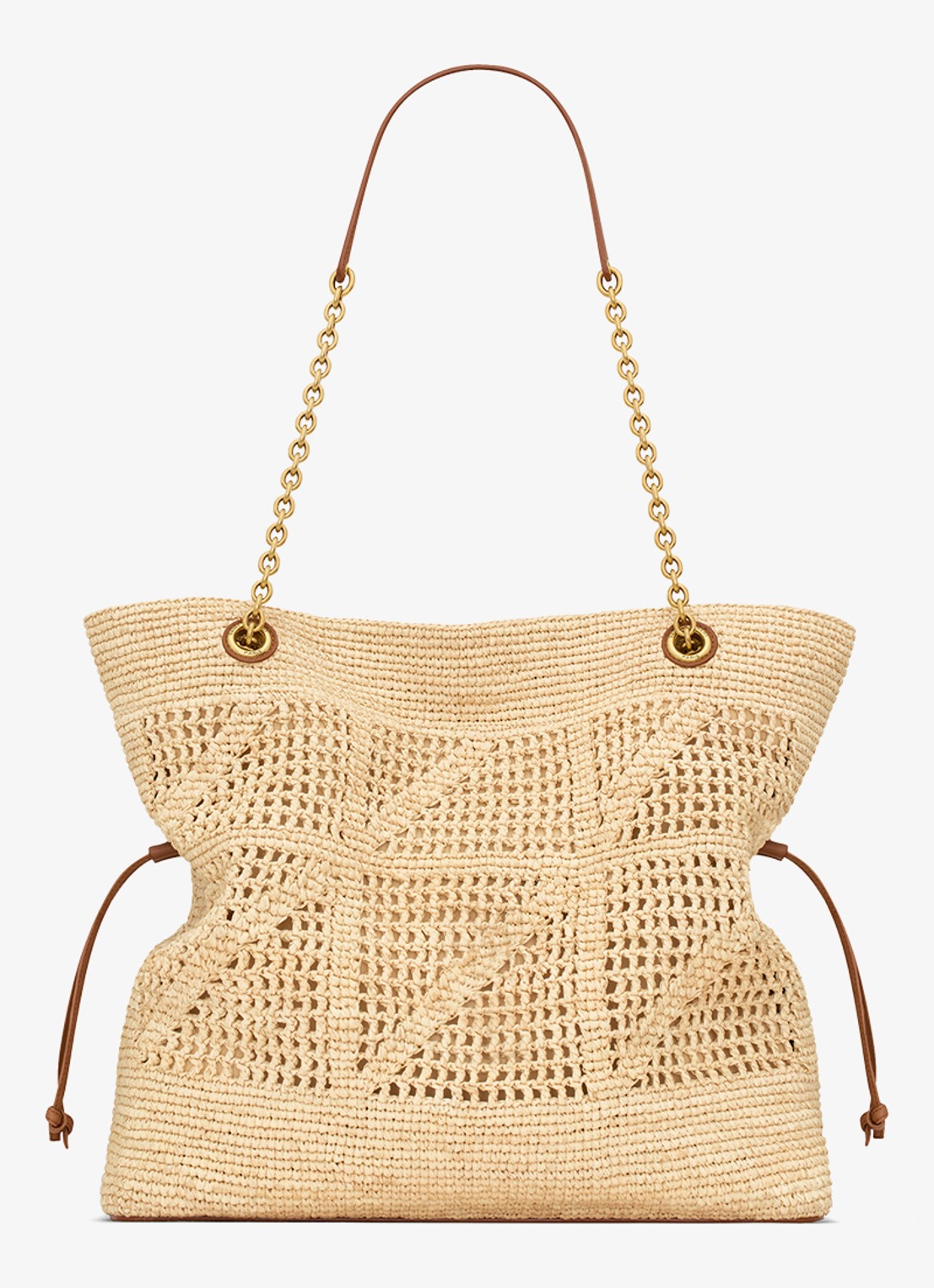 Saint Laurent Jamie shopper van raffia met leren details - achterkant beige
