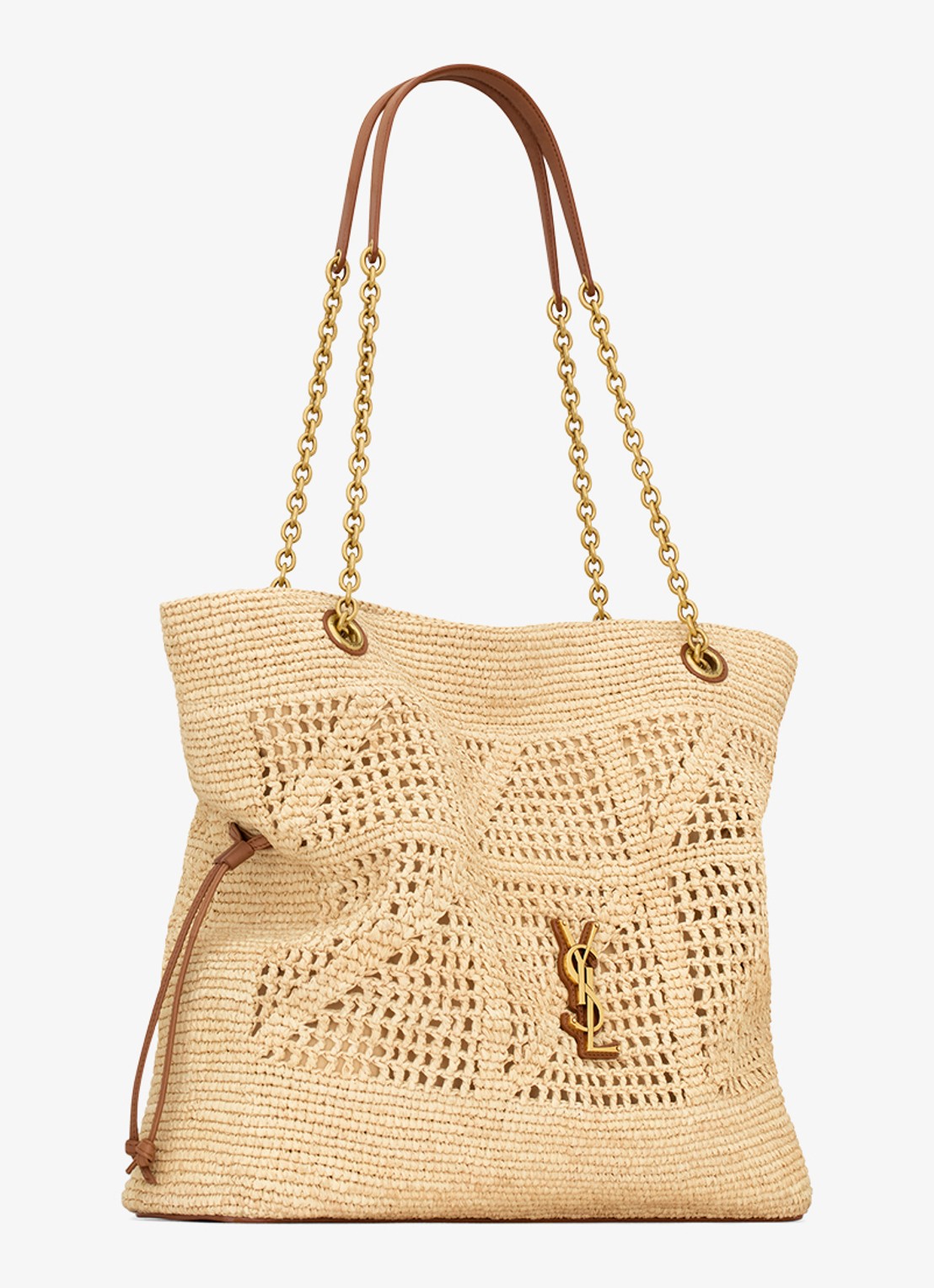 Saint Laurent Jamie shopper van raffia met leren details - detail 3 beige