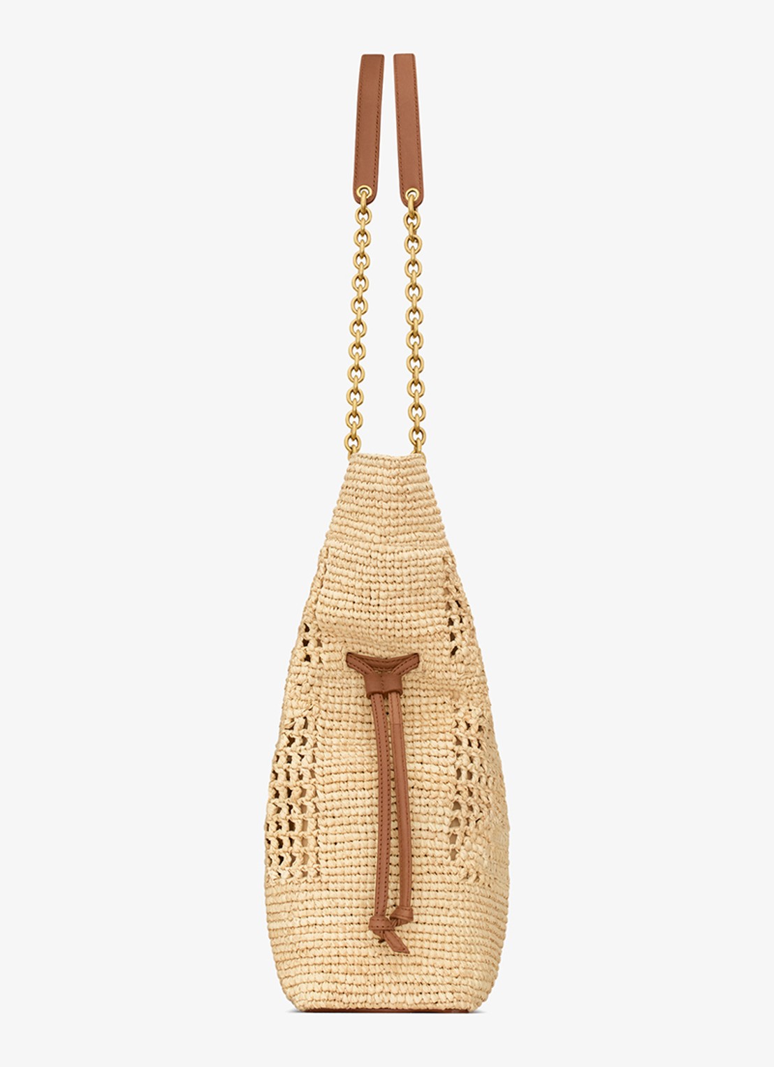 Saint Laurent Jamie shopper van raffia met leren details - detail 4 beige