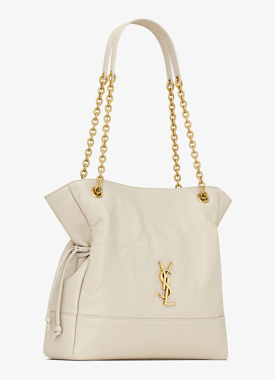 Saint Laurent Jamie Small shopper van lamsleer - detail 3 gebroken wit