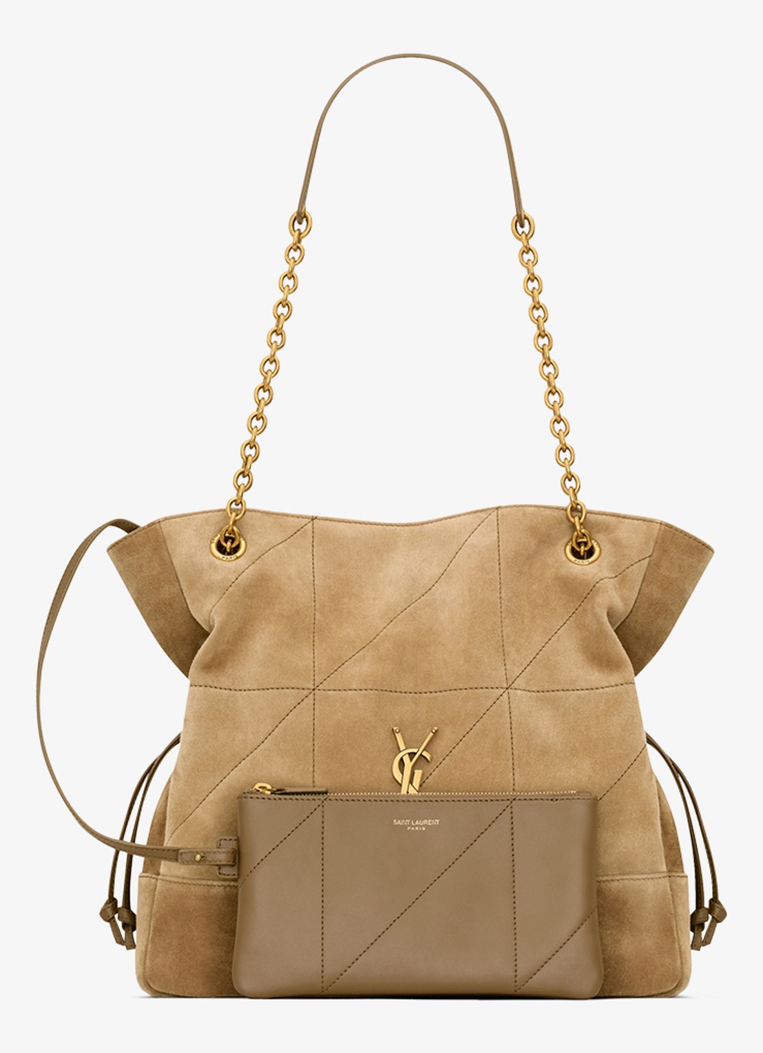 Saint Laurent Jamie Small shopper van lamssuède - detail 2 lichtbruin