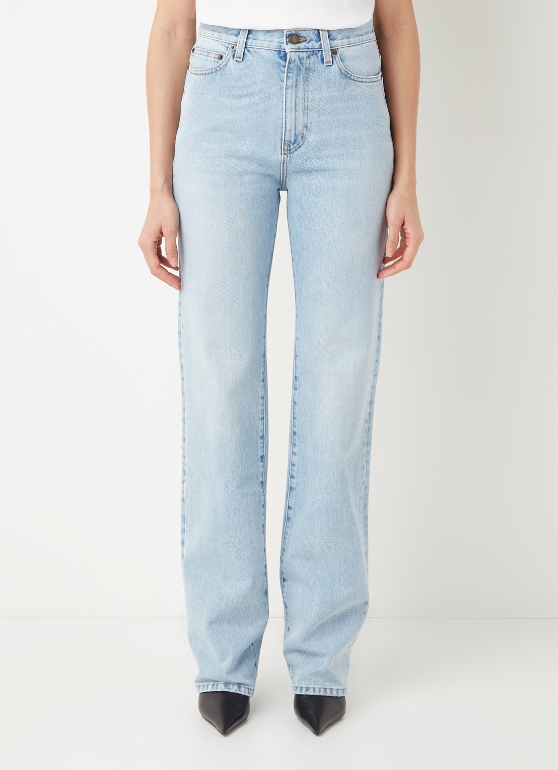 Saint Laurent Janice high waist straight leg jeans met lichte wassing - detail 4 indigo