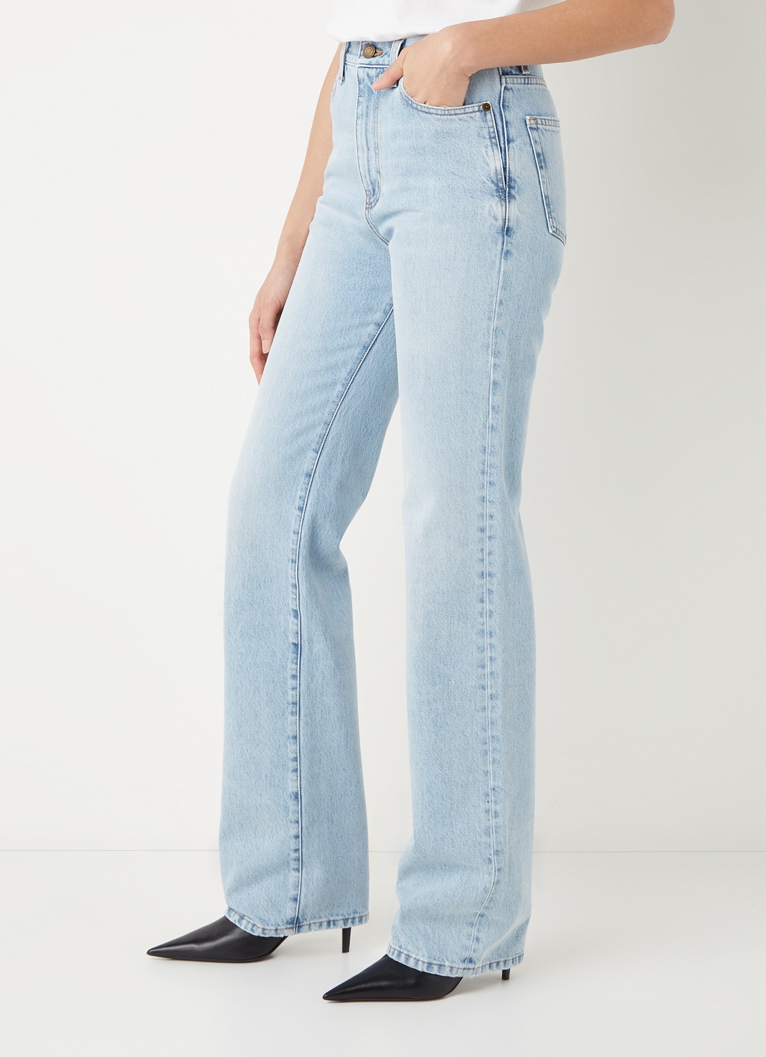 Saint Laurent Janice high waist straight leg jeans met lichte wassing - detail 5 indigo