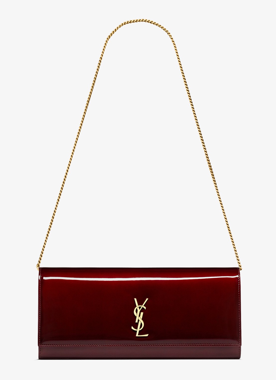 Saint Laurent Kate clutch van lakleer met afneembare schouderriem - voorkant 2 bordeauxrood