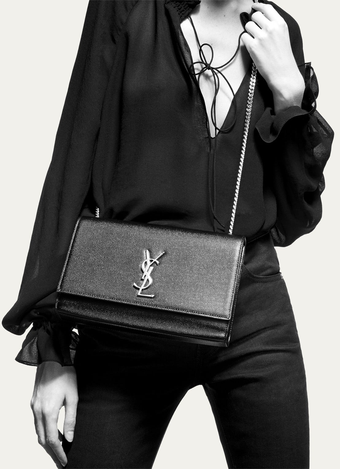 Saint Laurent Kate Medium crossbodytas van kalfsleer - detail zwart