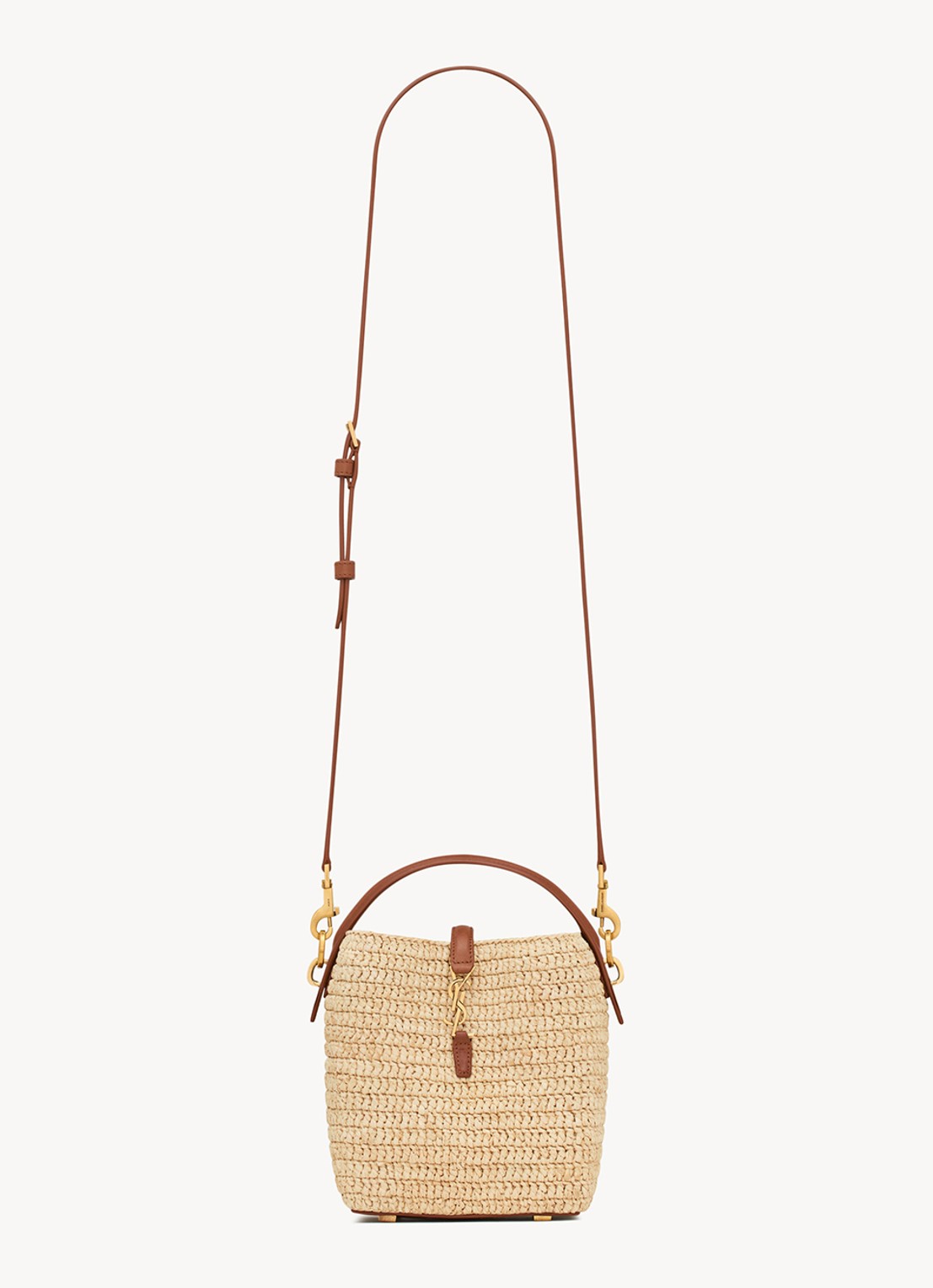 Saint Laurent Le 37 Mini handtas van raffia met kalfsleren details - detail 2 beige