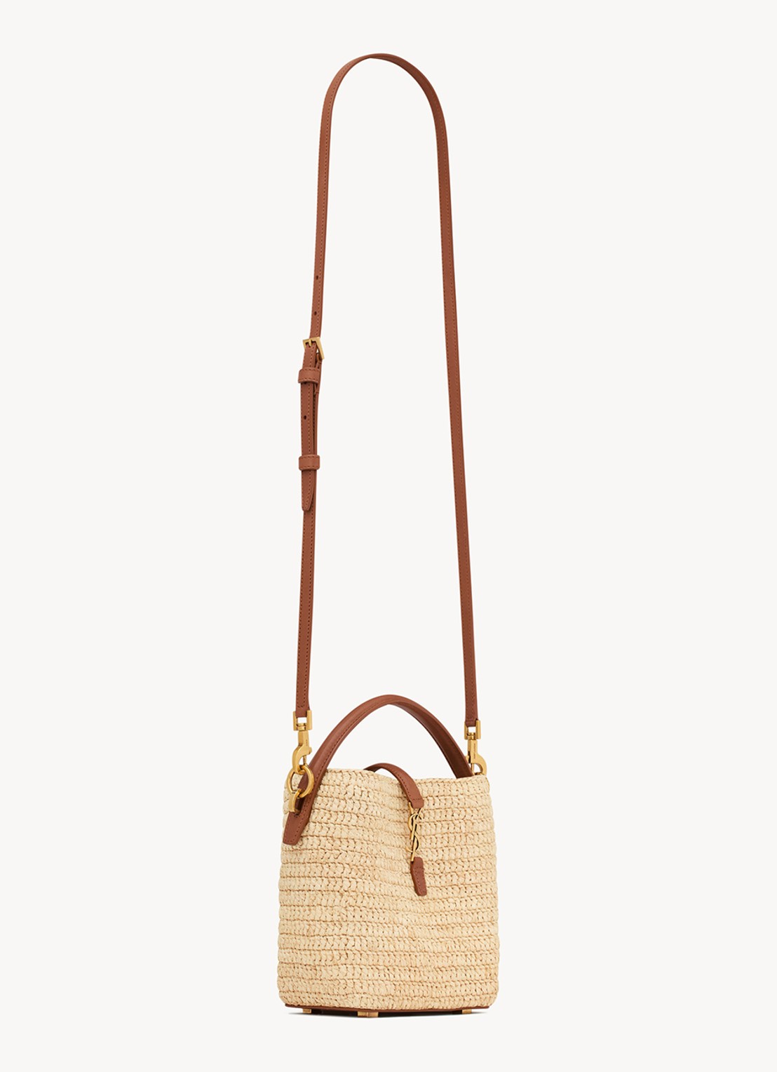 Saint Laurent Le 37 Mini handtas van raffia met kalfsleren details - detail 3 beige