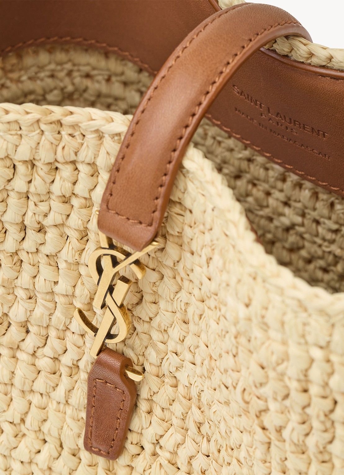 Saint Laurent Le 37 Mini handtas van raffia met kalfsleren details - detail 5 beige