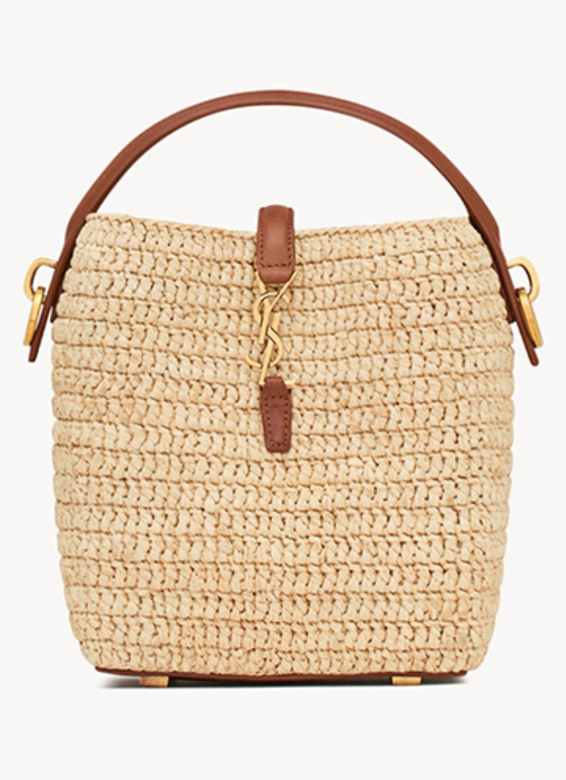 Saint Laurent Le 37 Mini handtas van raffia met kalfsleren details - voorkant beige