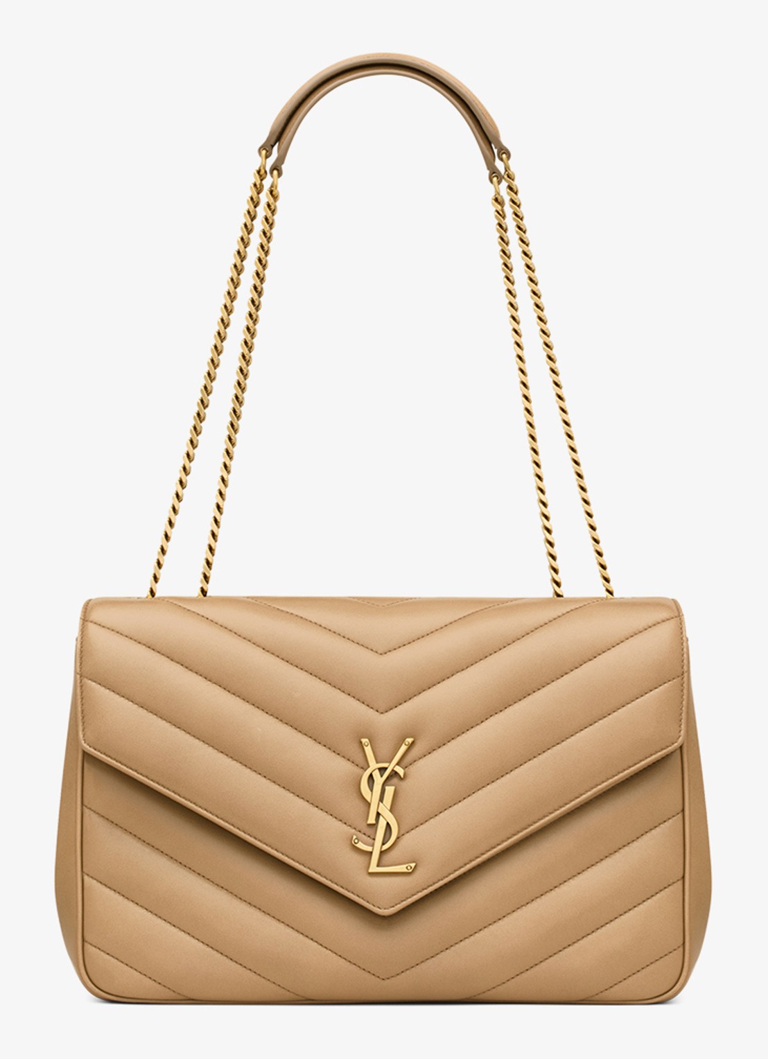 Saint Laurent Loulou Large schoudertas van lamsleer - voorkant lichtbruin