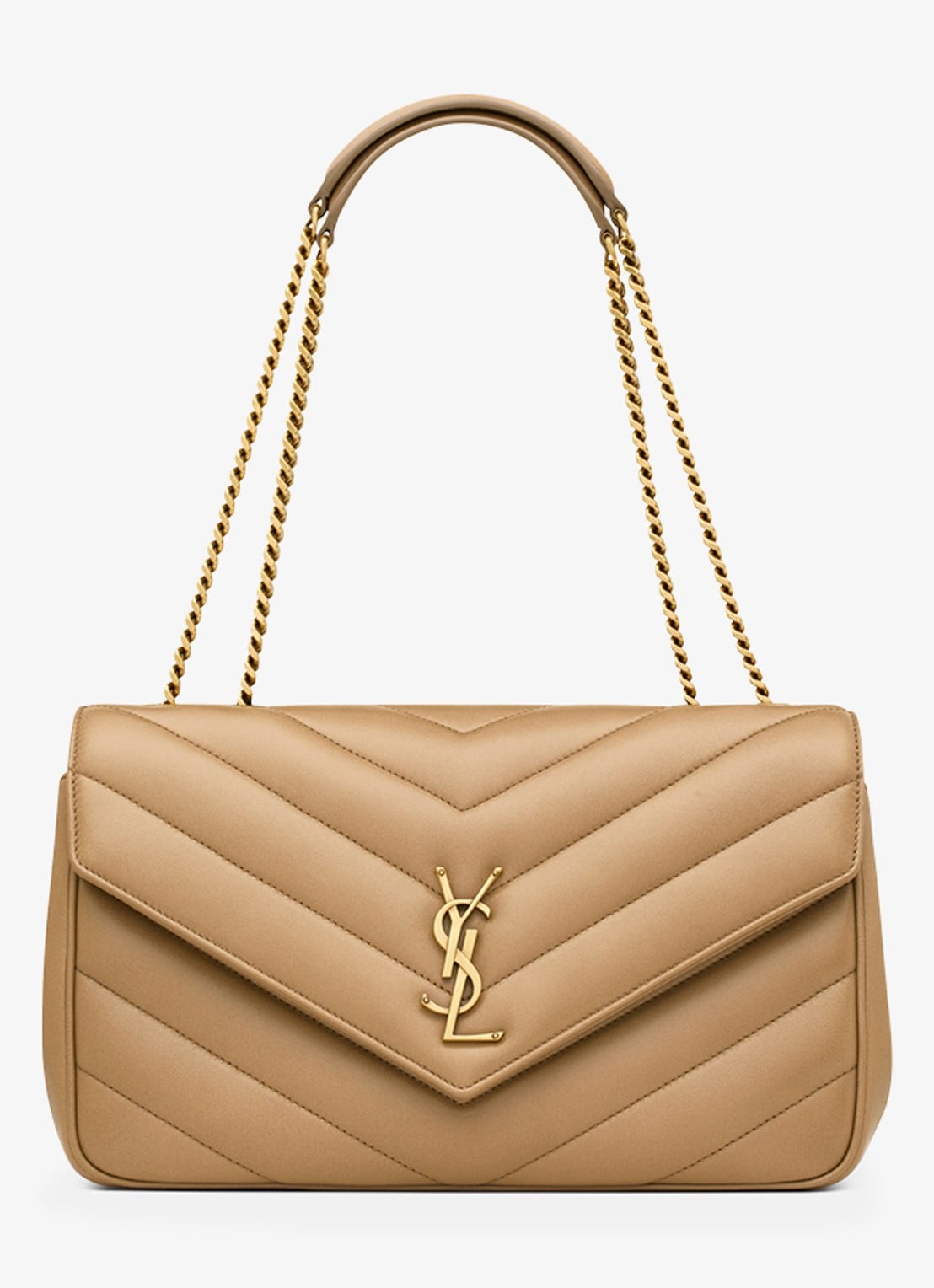 Saint Laurent Loulou Medium schoudertas van lamsleer - voorkant 6 lichtbruin