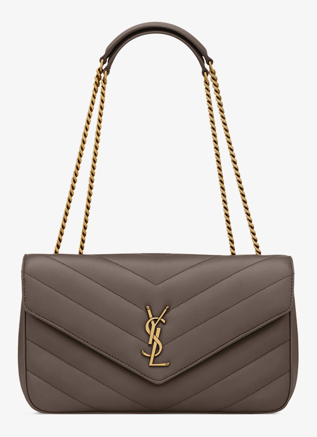 Saint Laurent Loulou Medium schoudertas van lamsleer - voorkant 6 taupe