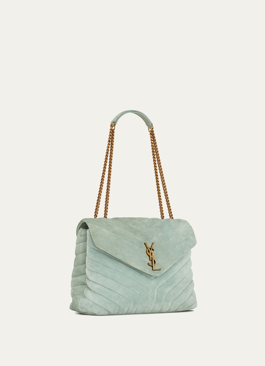 Saint Laurent Loulou Medium schoudertas van quilted kalfssuède - detail 5 mint