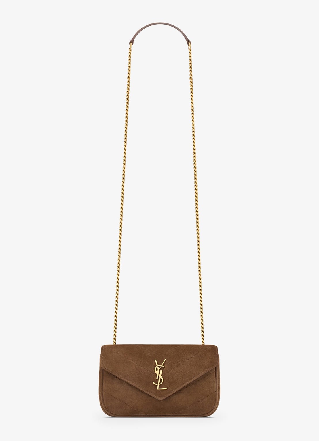 Saint Laurent Loulou Mini crossbodytas van kalfssuède - voorkant 2 bruin