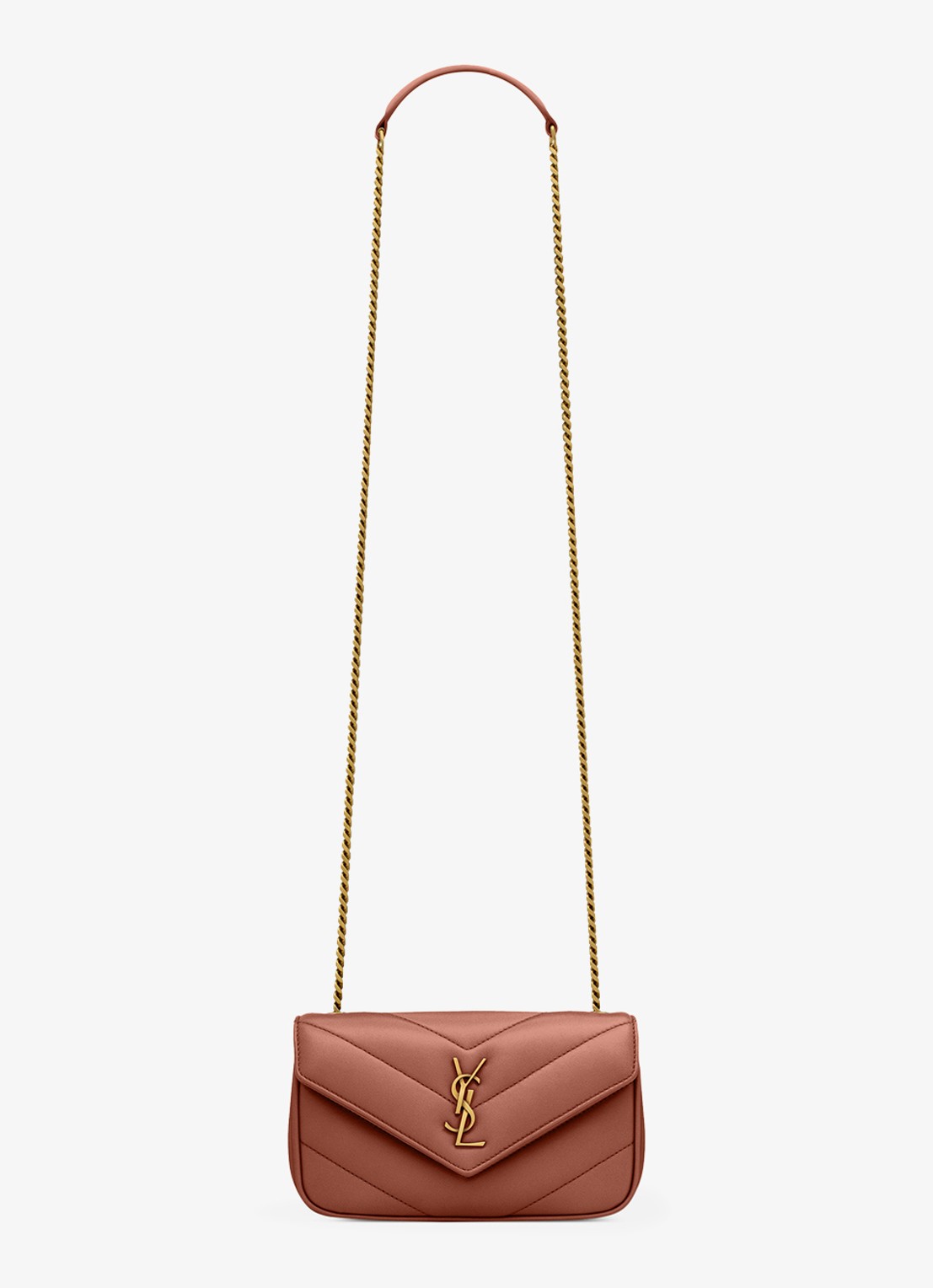 Saint Laurent Loulou Mini crossbodytas van lamsleer - voorkant 2 roestbruin