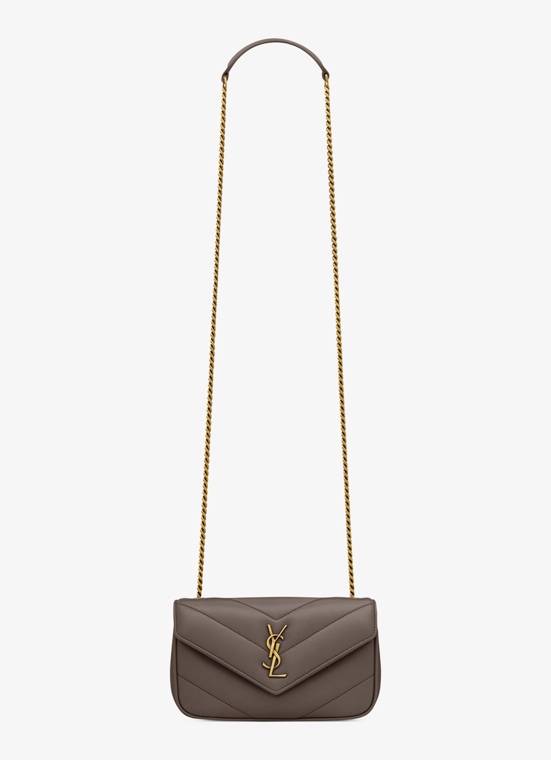 Saint Laurent Loulou Mini crossbodytas van lamsleer - voorkant 7 taupe