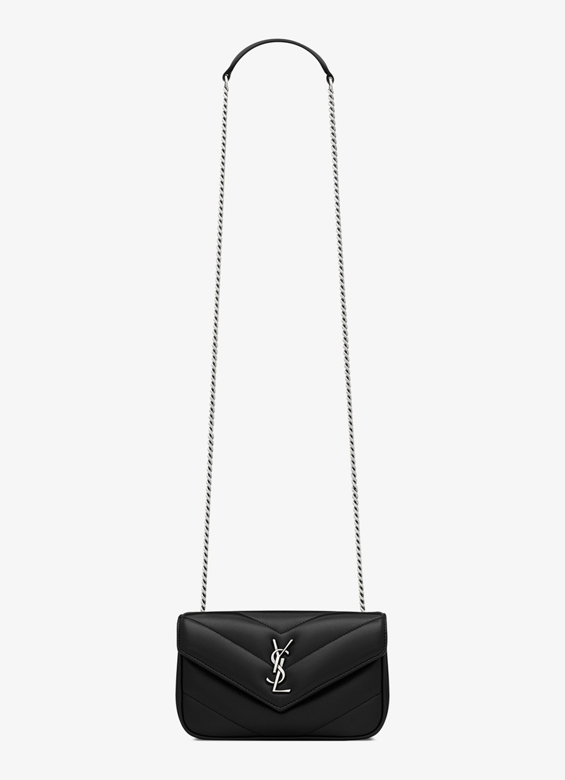 Saint Laurent Loulou Mini crossbodytas van quilted lamsleer - voorkant 2 zwart