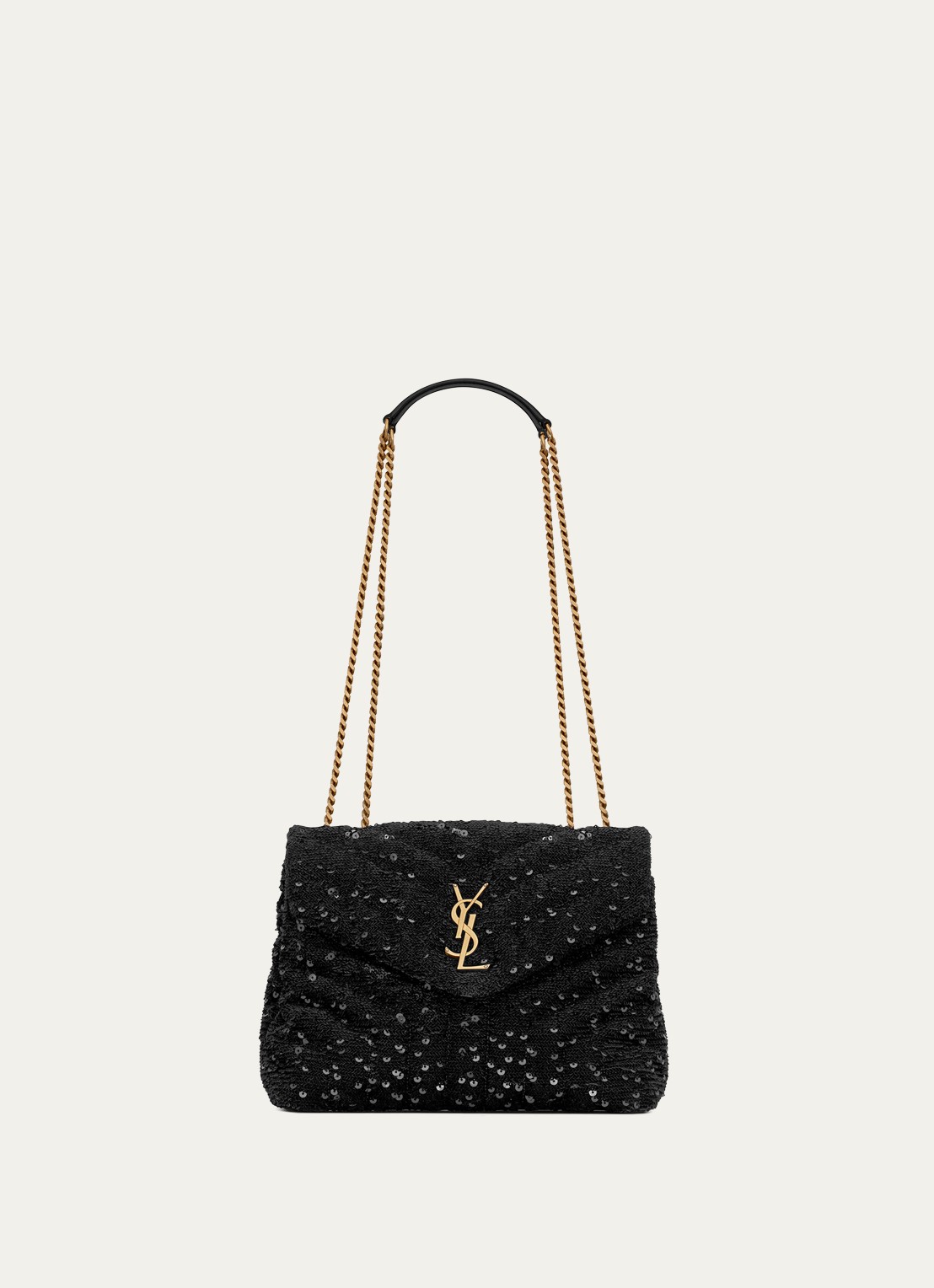 Saint Laurent Loulou Small schoudertas in zijdeblend met pailletten - voorkant 5 zwart