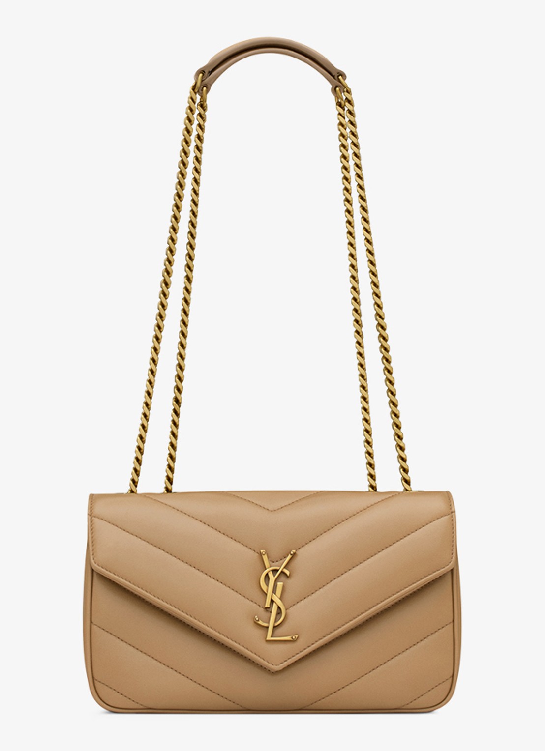 Saint Laurent Loulou Small schoudertas van lamsleer - voorkant lichtbruin