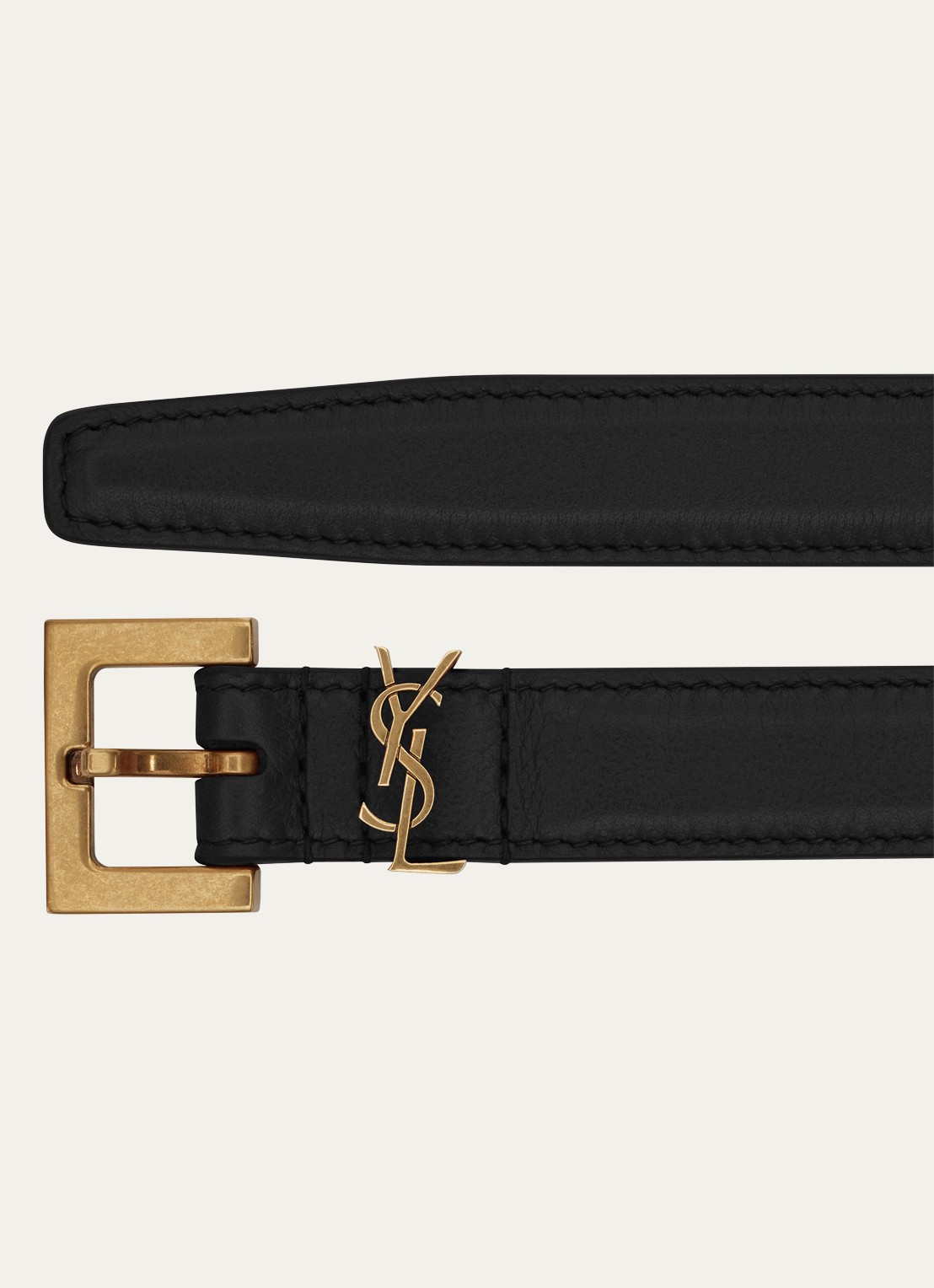 Saint Laurent Narrow Monogram riem van kalfsleer - detail zwart