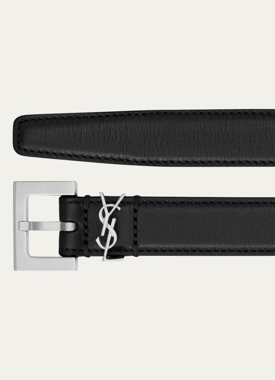 Saint Laurent Narrow Monogram riem van kalfsleer  - detail zwart