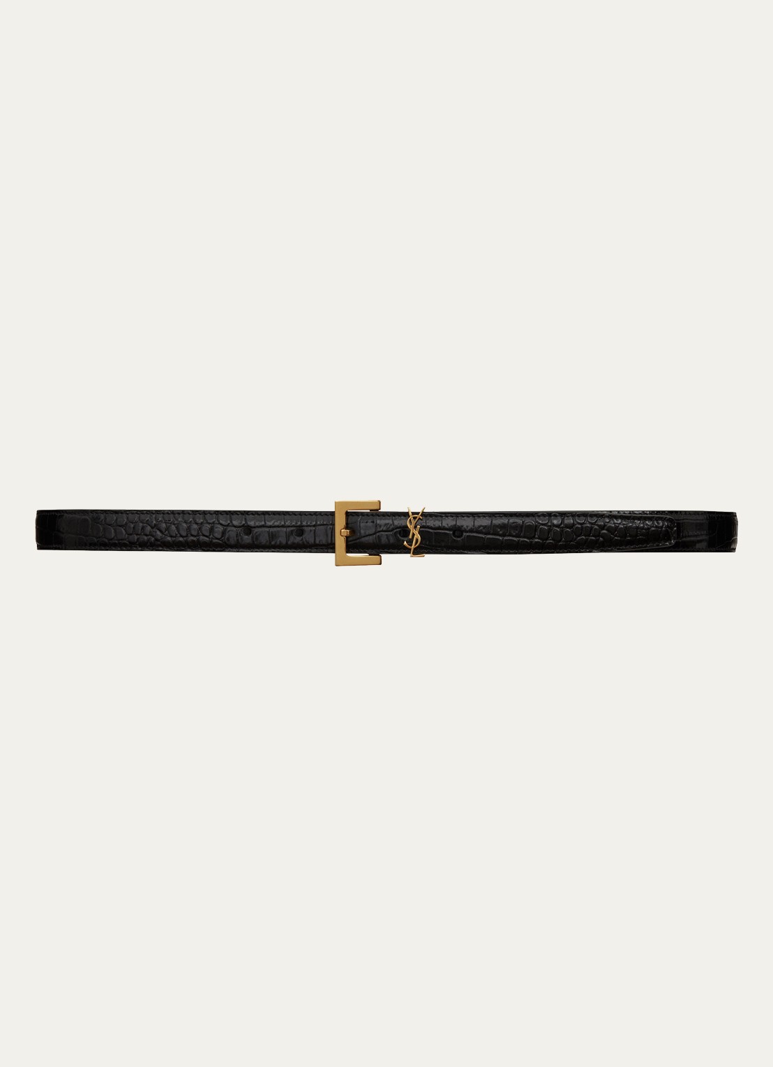 Saint Laurent Narrow Monogram riem van kalfsleer - voorkant zwart