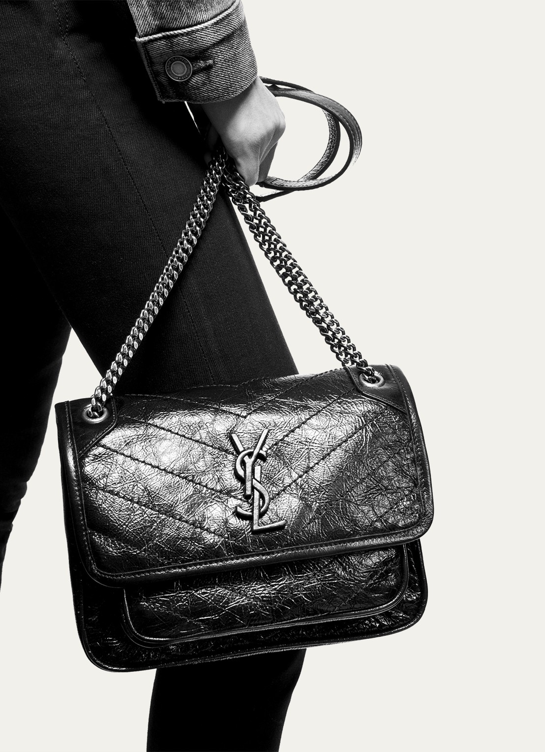 Saint Laurent Niki Baby schoudertas van kalfsleer - detail 2 gebroken wit