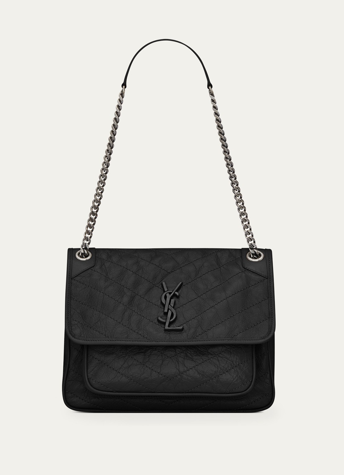 Saint Laurent Niki Medium schoudertas van kalfsleer - voorkant zwart