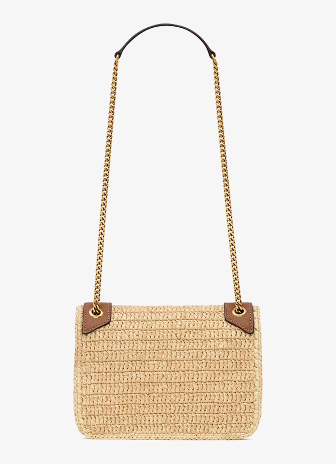 Saint Laurent Niki Mini schoudertas van raffia met leren details - achterkant beige