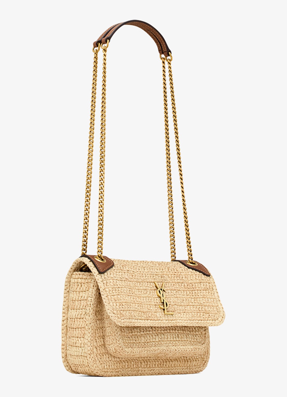 Saint Laurent Niki Mini schoudertas van raffia met leren details - detail 2 beige