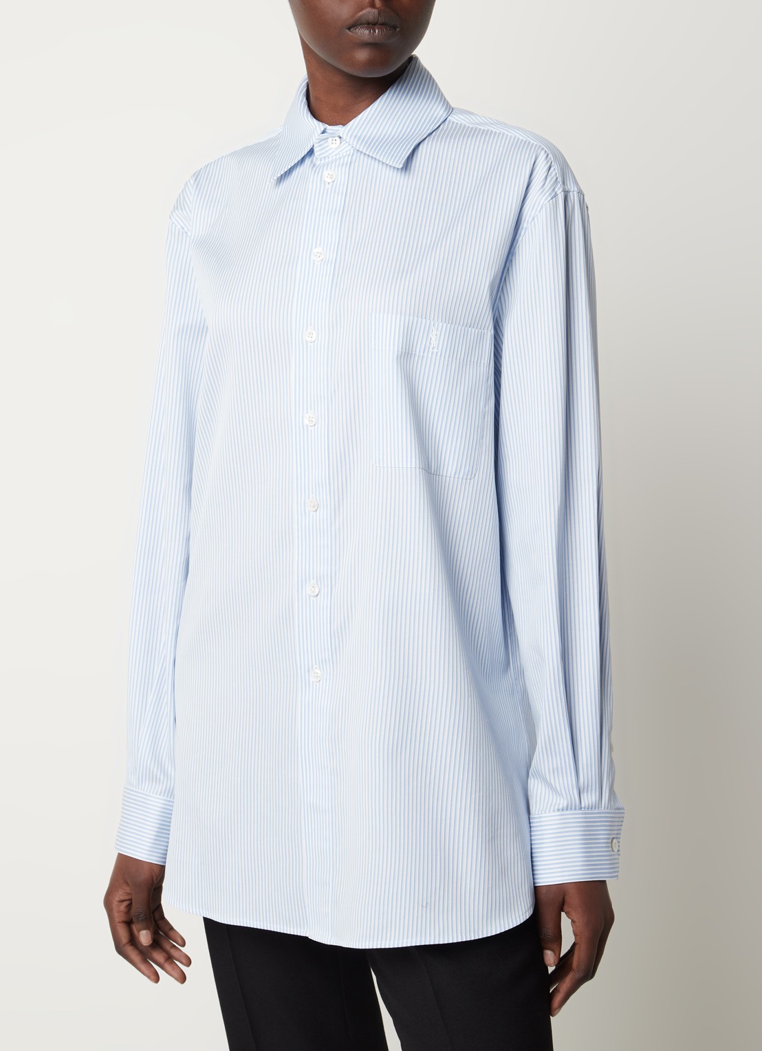Saint Laurent Oversized blouse met streepprint - detail 4 lichtblauw