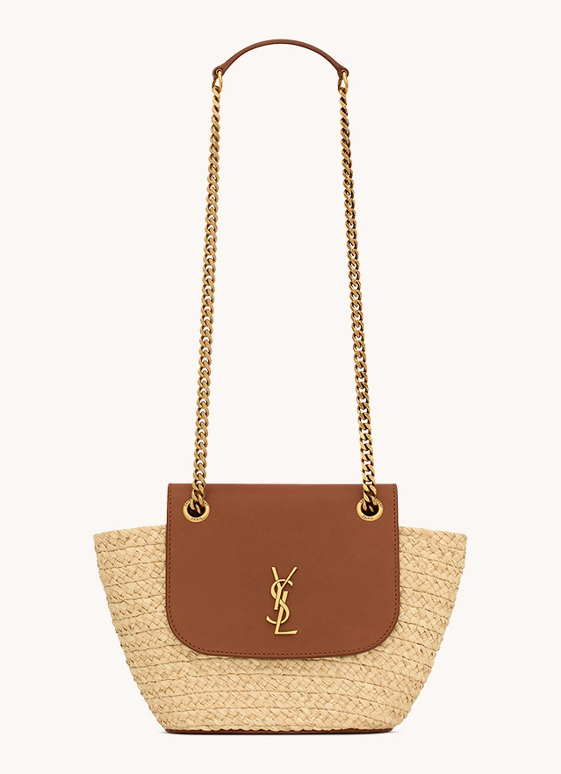 Saint Laurent Panier schoudertas met kalfsleren details - voorkant 2 beige
