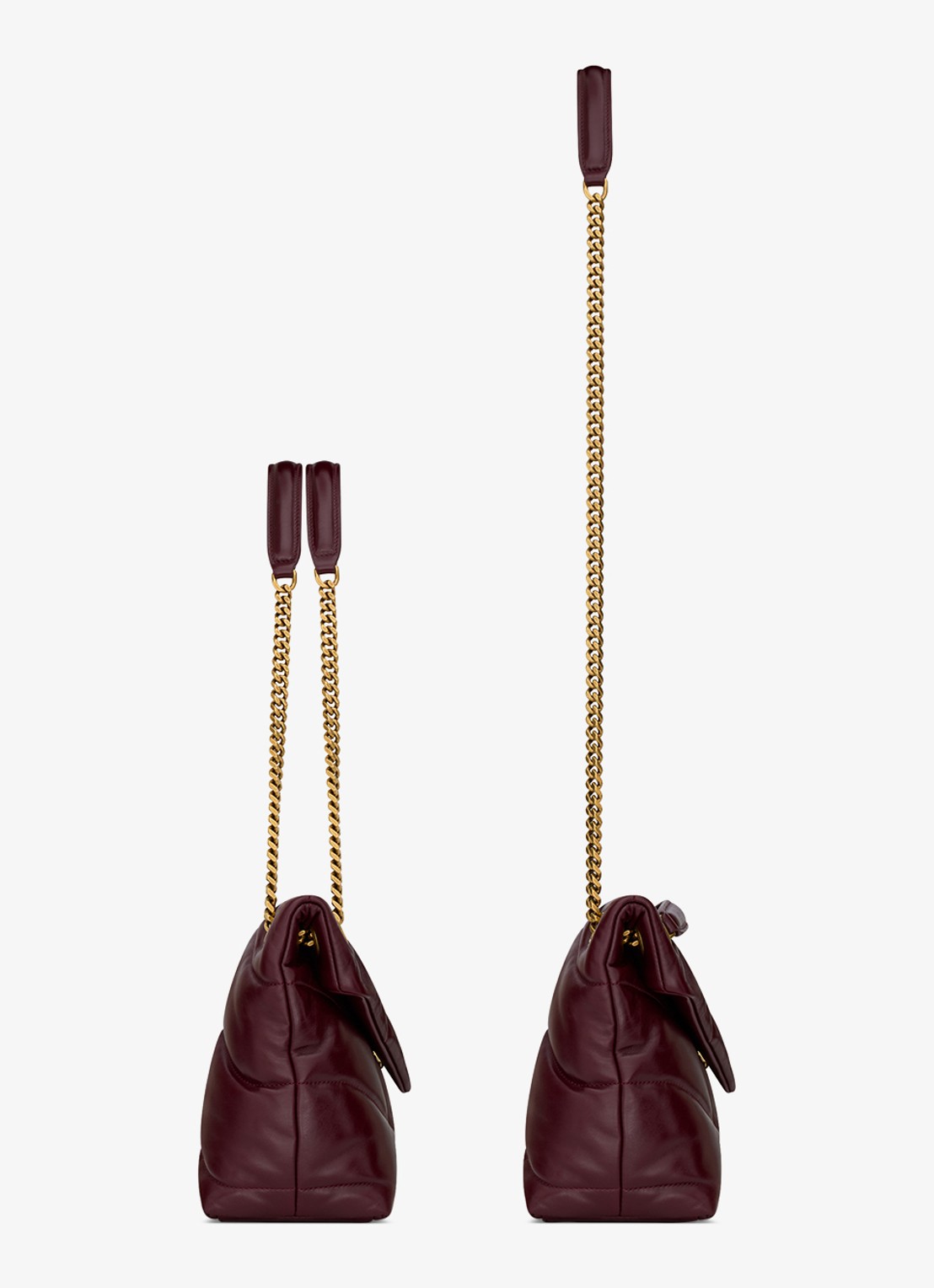Saint Laurent Puffer Small schoudertas van kalfsleer - detail donkerrood