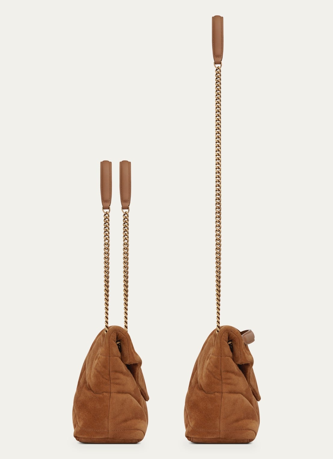 Saint Laurent Puffer Small schoudertas van quilted kalfssuède - detail 4 cognac