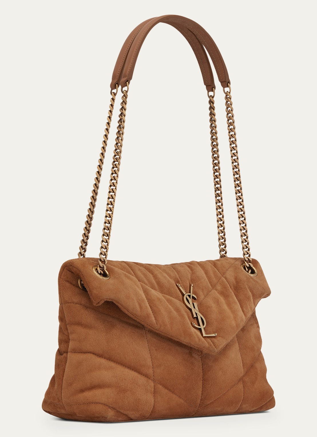 Saint Laurent Puffer Small schoudertas van quilted kalfssuède - detail 6 cognac