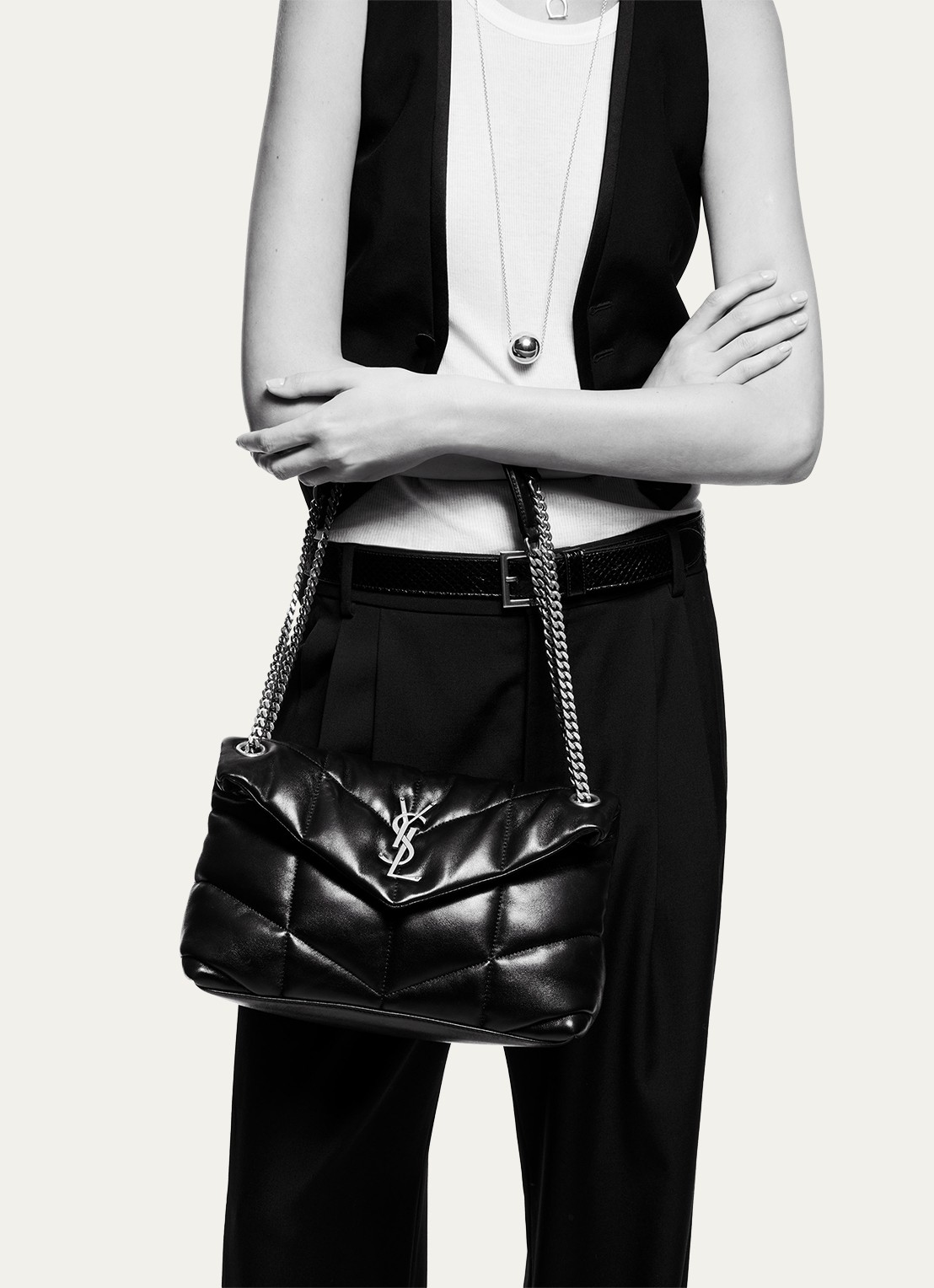 Saint Laurent Puffer Small schoudertas van quilted lamsleer - detail 2 zwart