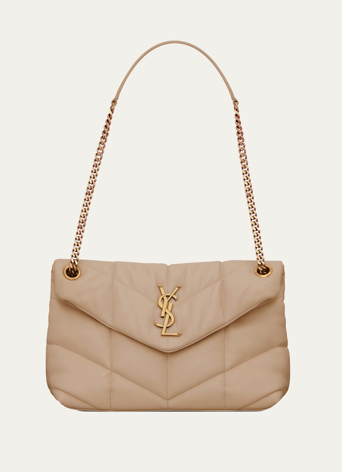 Saint Laurent Puffer Small schoudertas van quilted lamsleer - voorkant beige