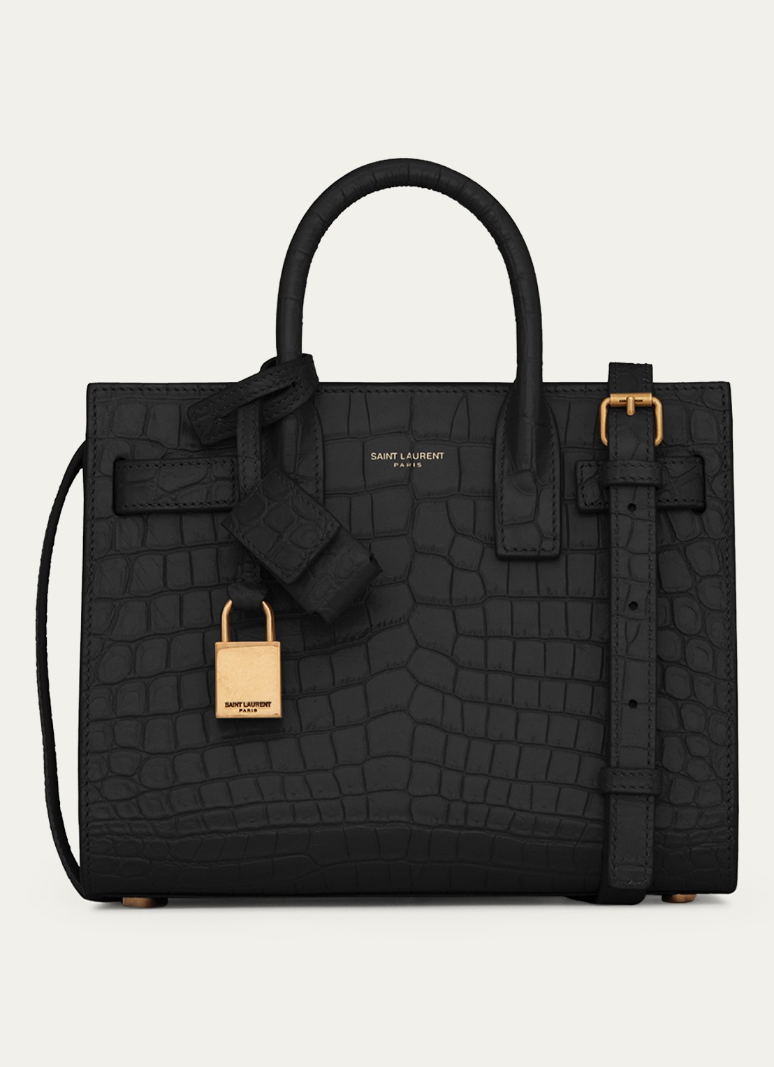 Saint Laurent Sac de Jour Nano handtas van kalfsleer met crocostructuur - voorkant zwart