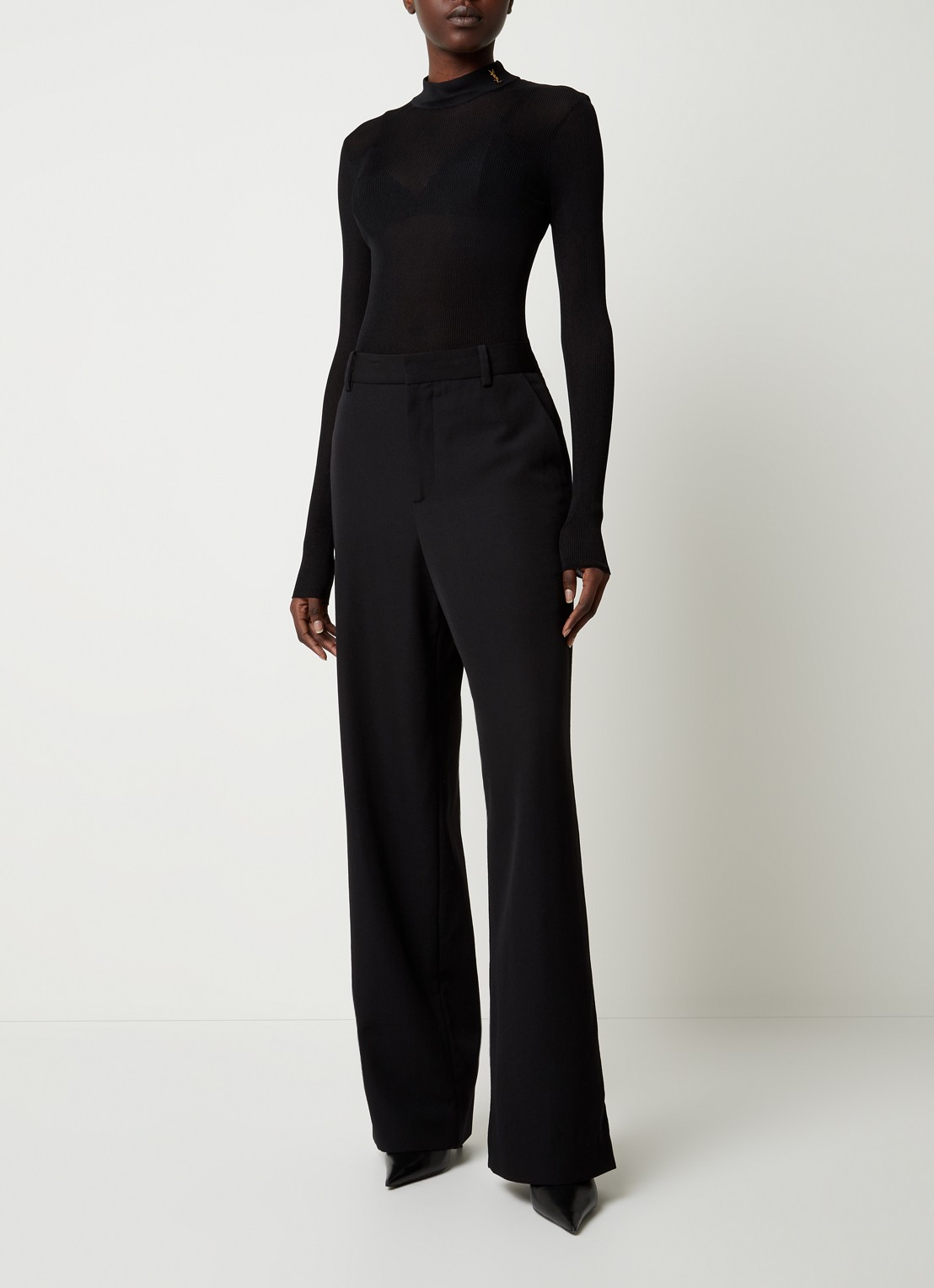 Saint Laurent Semi-transparante top van zijde met ribstructuur - voorkant 2 zwart