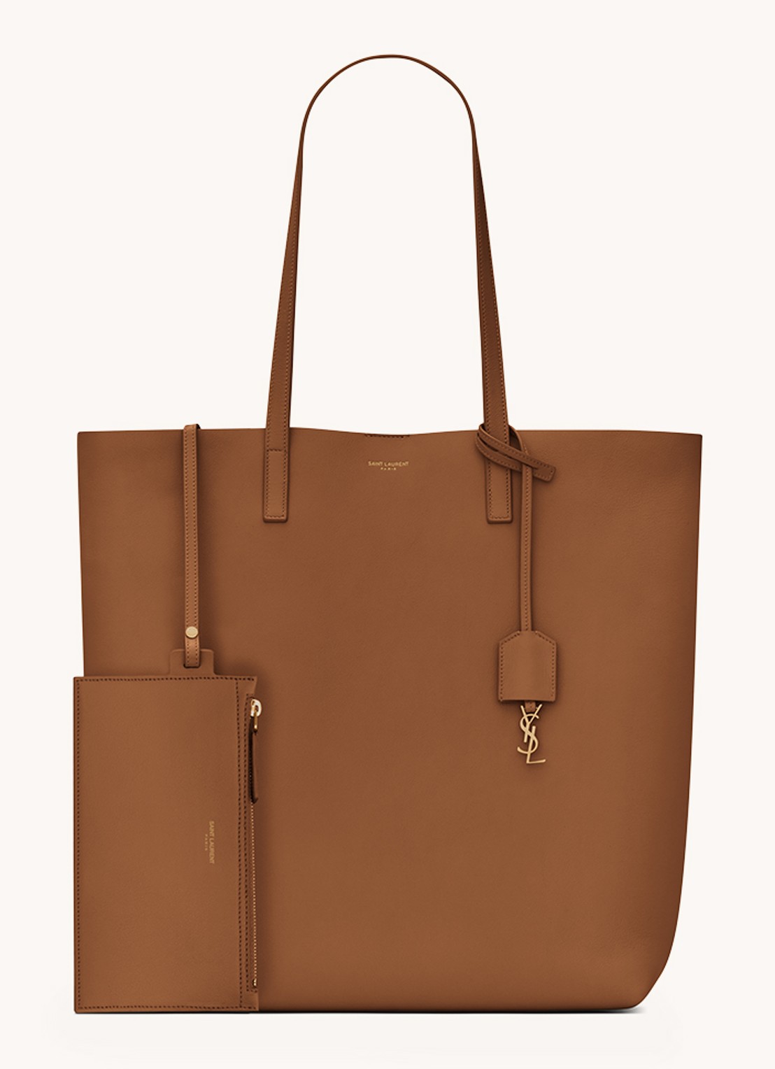 Saint Laurent Shopper van kalfsleer - detail cognac
