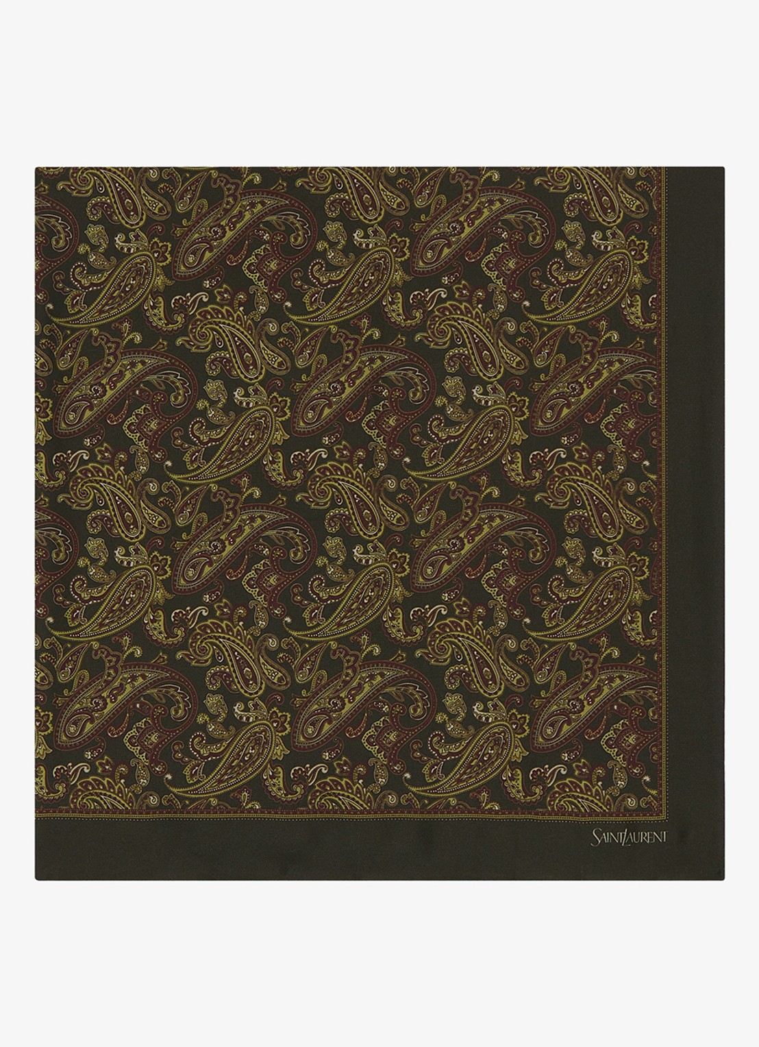 Saint Laurent Sjaal van zijde met paisley dessin 90 x 90 cm - voorkant 2 olijfgroen