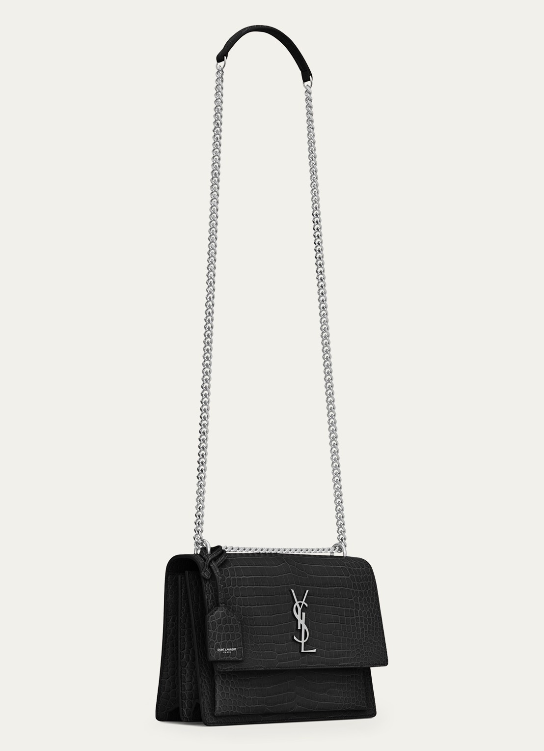 Saint Laurent  Sunset Medium schoudertas van kalfsleer met crocostructuur - detail 6 zwart