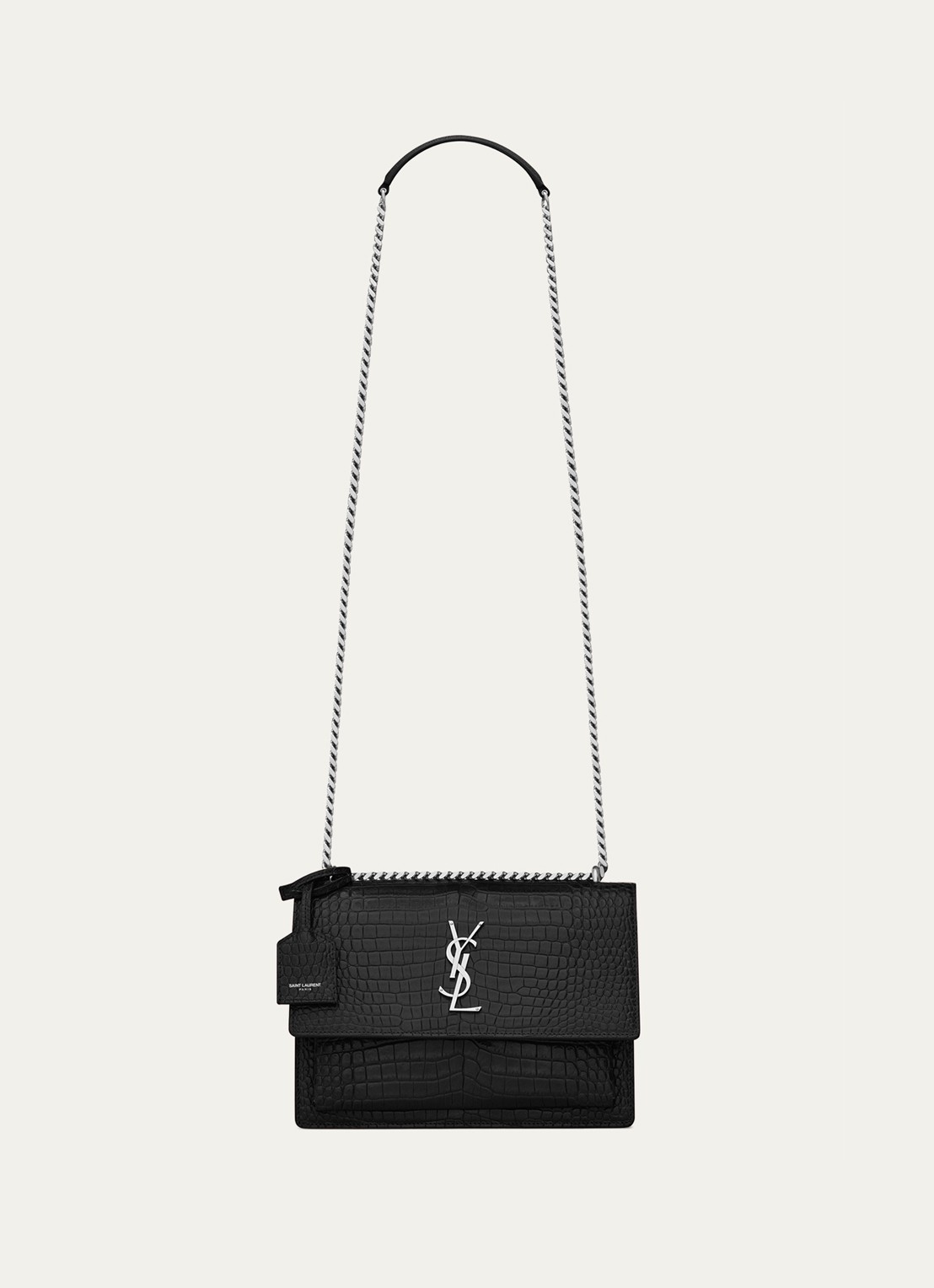 Saint Laurent  Sunset Medium schoudertas van kalfsleer met crocostructuur - voorkant zwart
