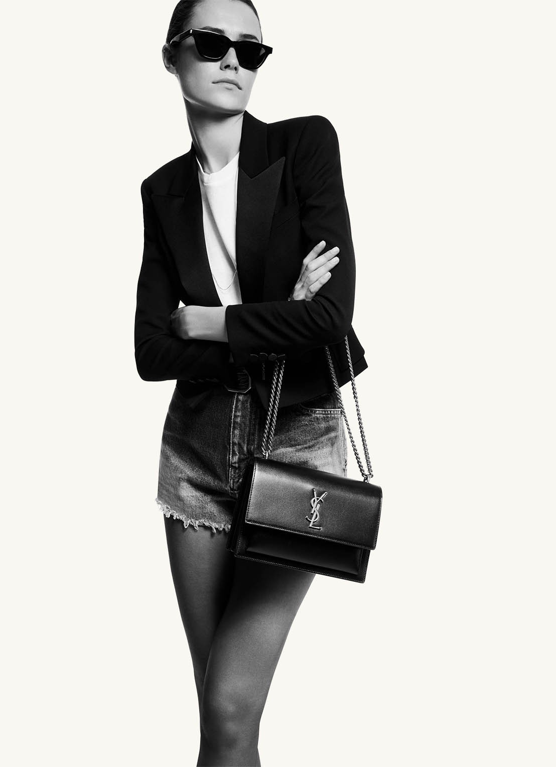 Saint Laurent Sunset Medium schoudertas van kalfsleer - detail 2 zwart