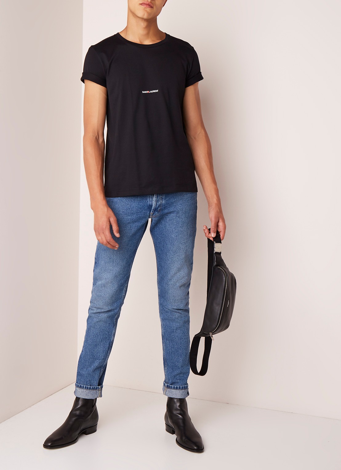 Saint Laurent T-shirt met logoprint - voorkant 3 zwart