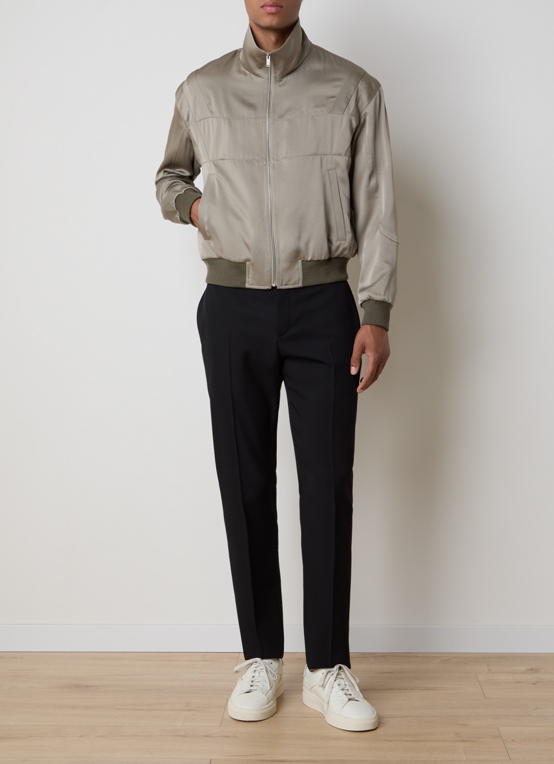 Saint Laurent Teddy bomberjack van satijn met steekzakken - voorkant 6 khaki